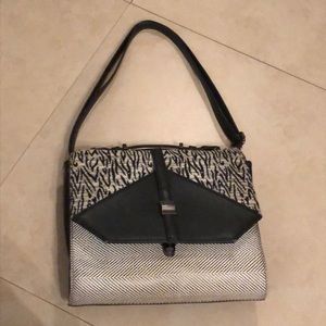 Black and white multi pattern handbag